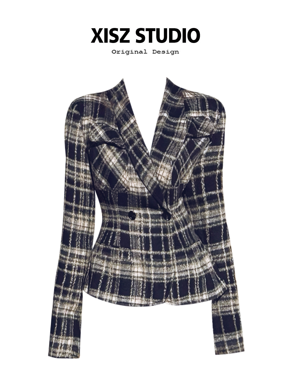 Blazer Women Oversized - Blazer Kotak-kotak Wanita Y2k 2000-an Mantel