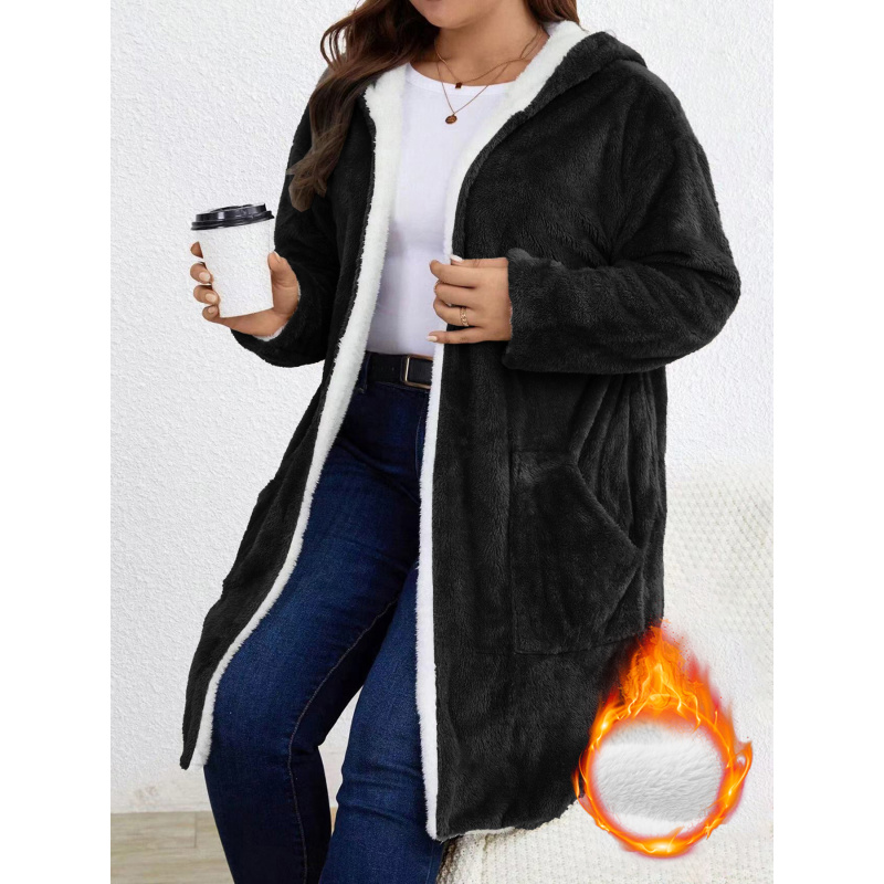 Longline Cardigan Knit - Kardigan Panjang Berkerudung Bulu Tebal Wanita