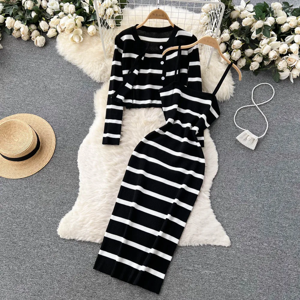 Longline Cardigan Knit - Set kardigan lengan panjang kerah V,