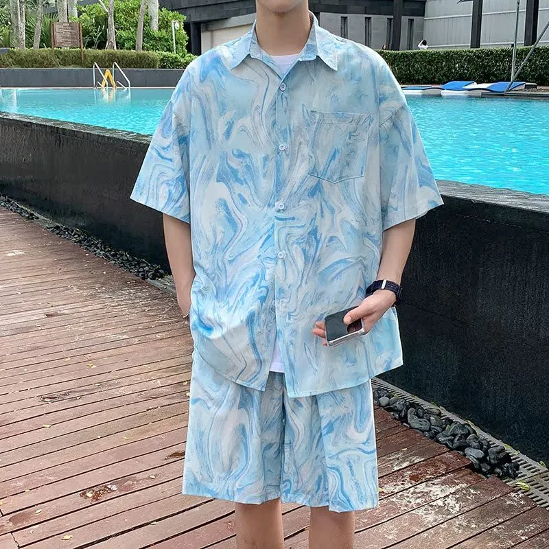 Tie Dye Two Piece - Setelan Kemeja Pantai Hawaii Pria dengan