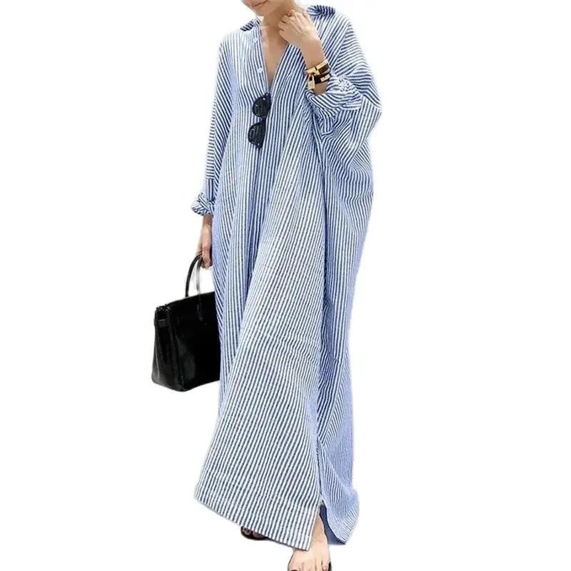 Longline Cardigan Knit - Gaun kantor elegan motif garis komuter