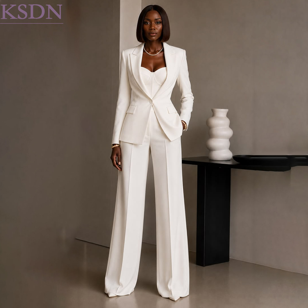 Women Fashion Jackets - Setelan Jas Wanita Putih Mewah, Desain
