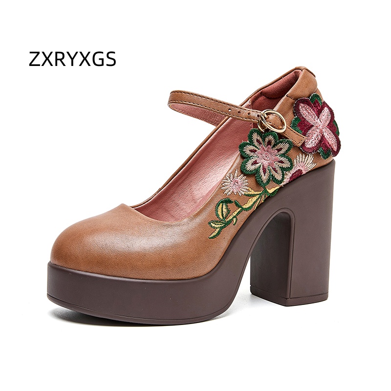 Women'S Fashion Layering - ZXRYXGS Sepatu Bunga Bordir Kulit Sapi