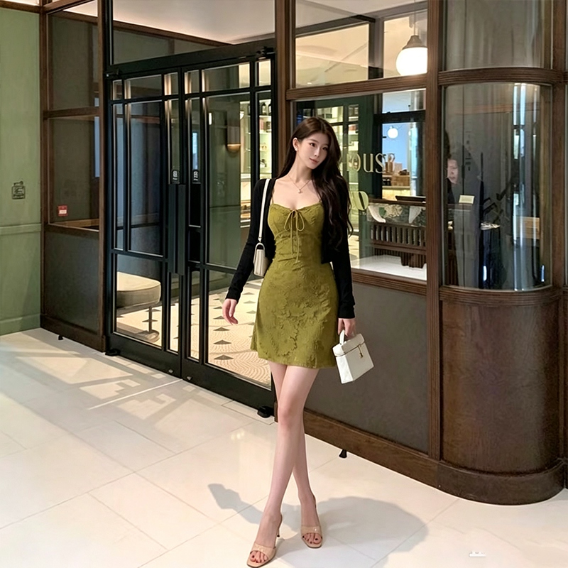 Gaun Tali Spaghetti Seksi 2PCS - Longline Cardigan Knit ulasan dan harga