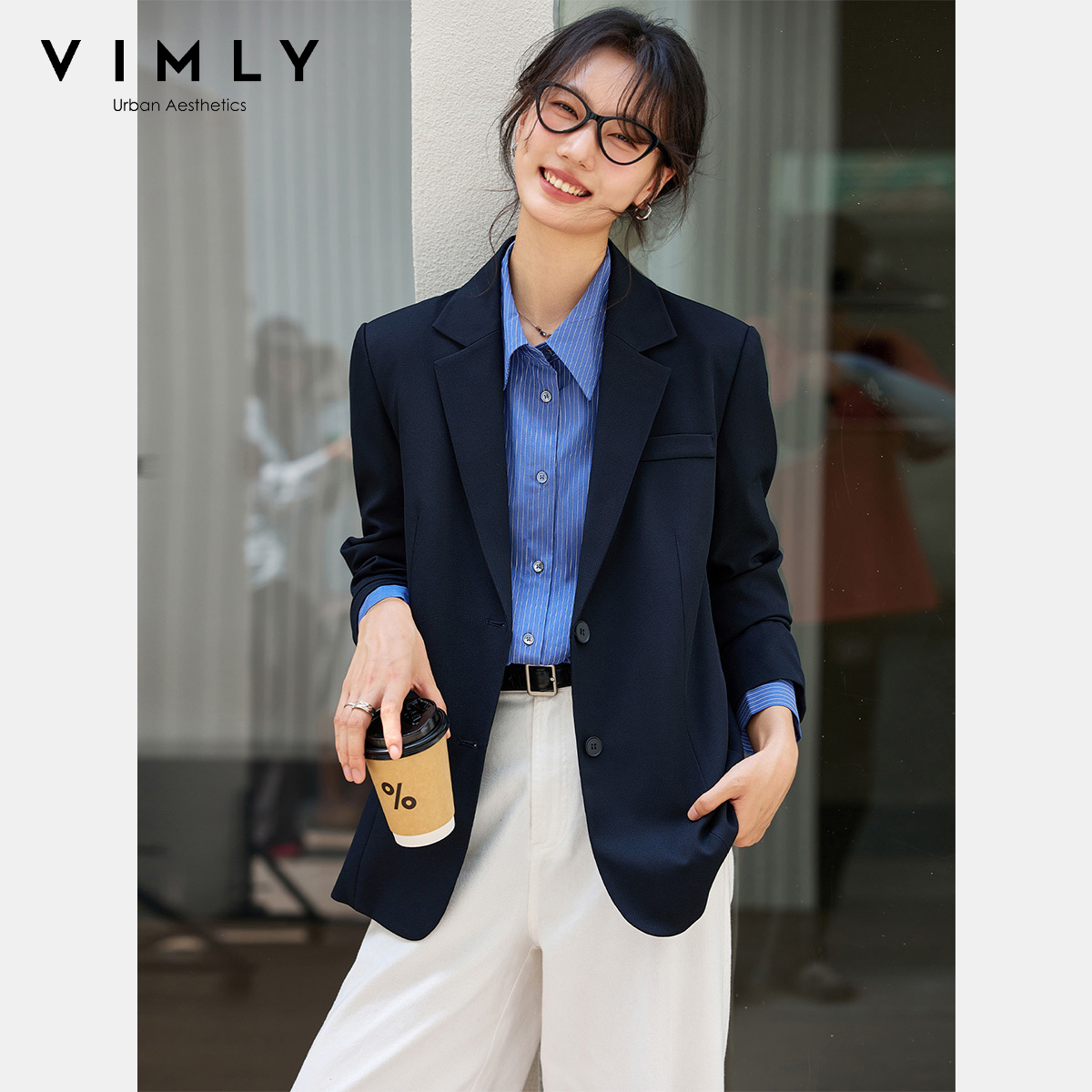 Jaket Wanita VIMLY Biru Dongke - Blazer Women Oversized ulasan dan harga