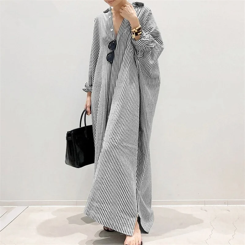 Gaun kantor elegan motif garis - Longline Cardigan Knit ulasan dan harga