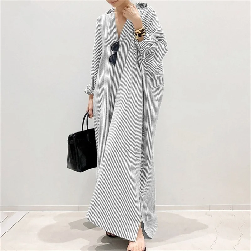 Gaun kantor elegan motif garis - Longline Cardigan Knit ulasan dan harga