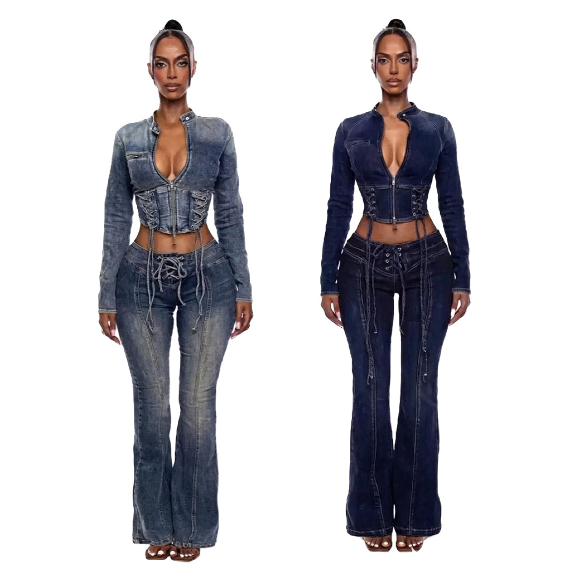 Jaket Denim Crop, Setelan Cela - Tie Dye Two Piece ulasan dan harga