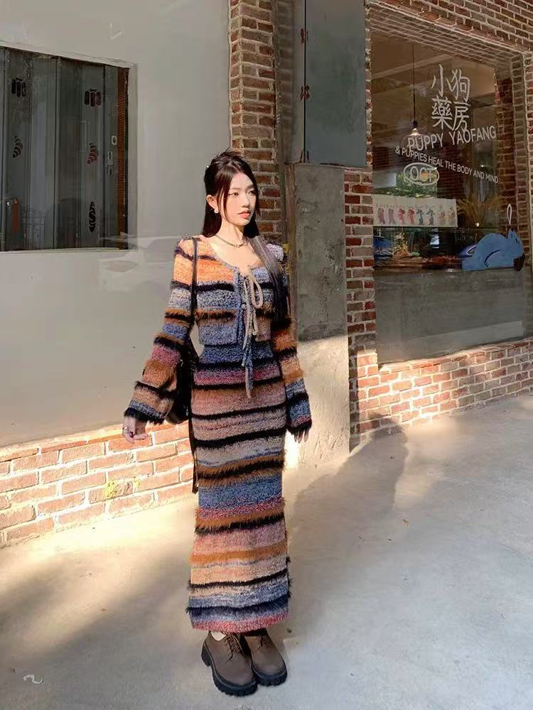 Set Kardigan Rajut Bergaris An - Longline Cardigan Knit ulasan dan harga